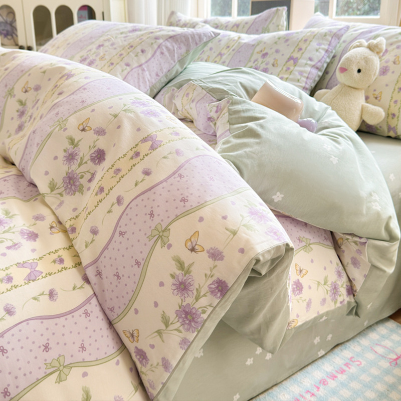 Cama de algodón de cuatro piezas 100 funda de edredón de algodón sábana dormitorio de tres piezas ropa de cama nueva 2025