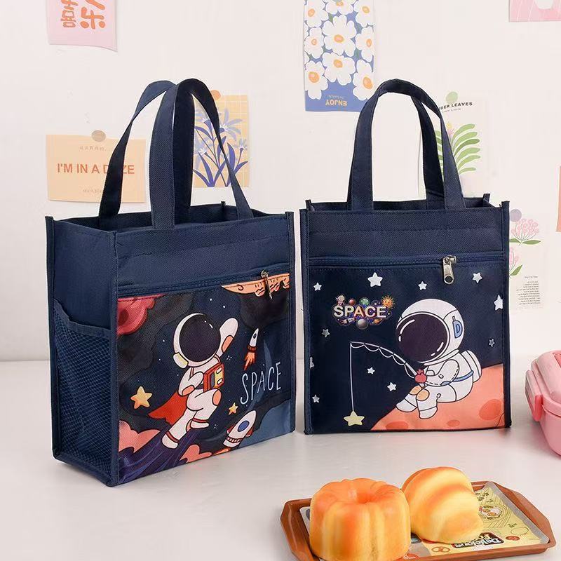 Portable Waterproof Lunch Bag Large Portable Hand Carrying Children's Cute Cartoon Canvas Lunch Bag Lunch Box Bag for Primary School Students