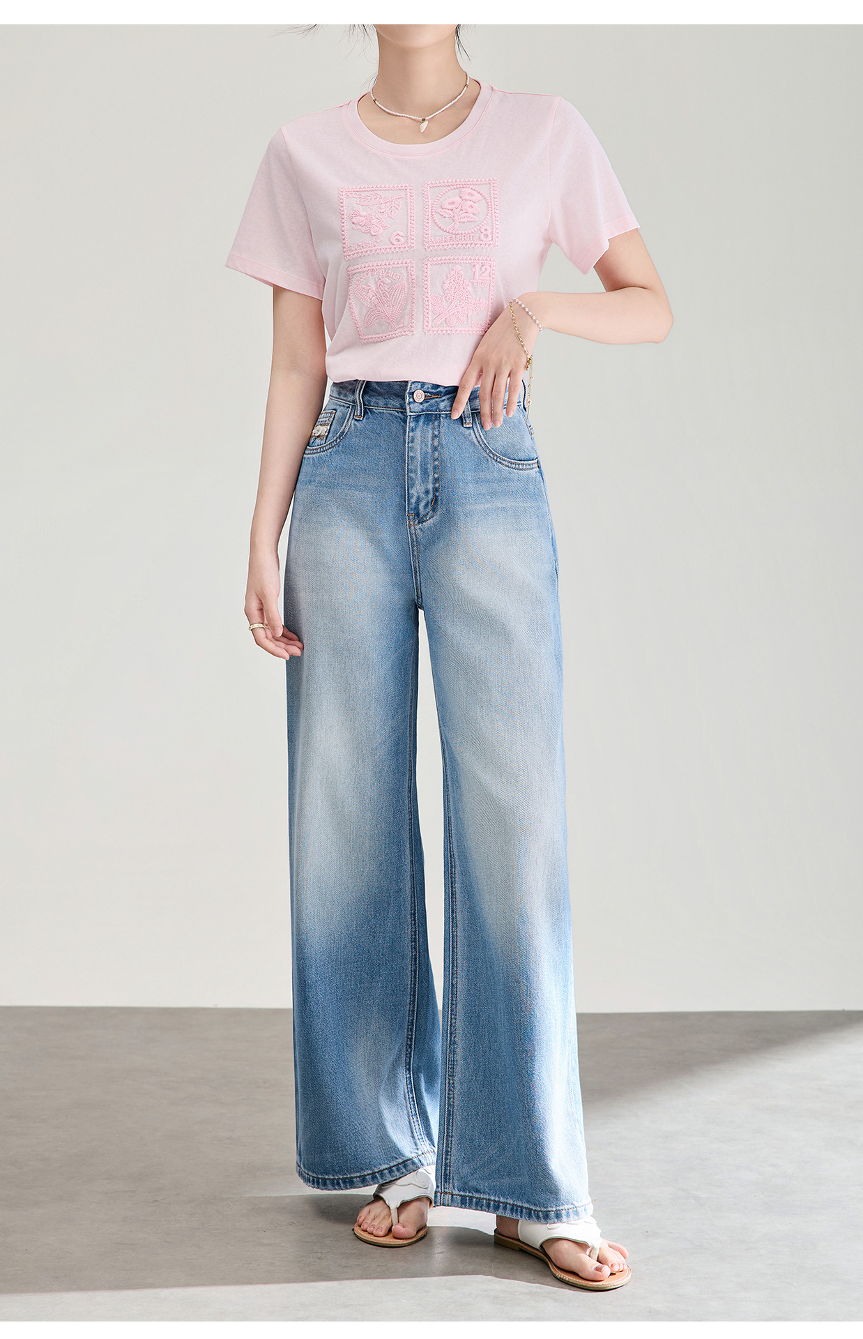 Quần jean nữ ống rộng chất liệu cotton giặt mềm, dáng rộng thùng thình phong cách denim — xanh lam chi tiết 22