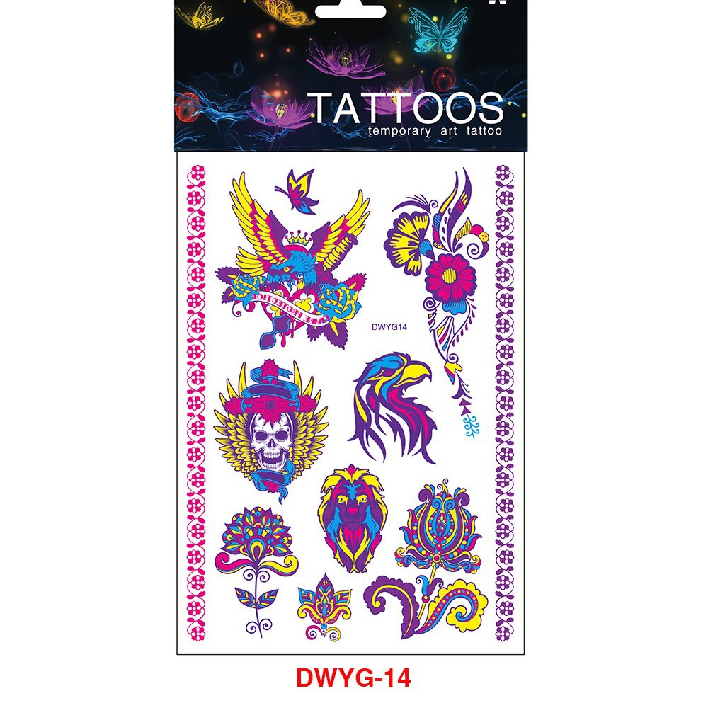 Tatuajes Temporales Fluorescentes para Brazo de Papel de Transferencia de Agua, Impermeable para Halloween