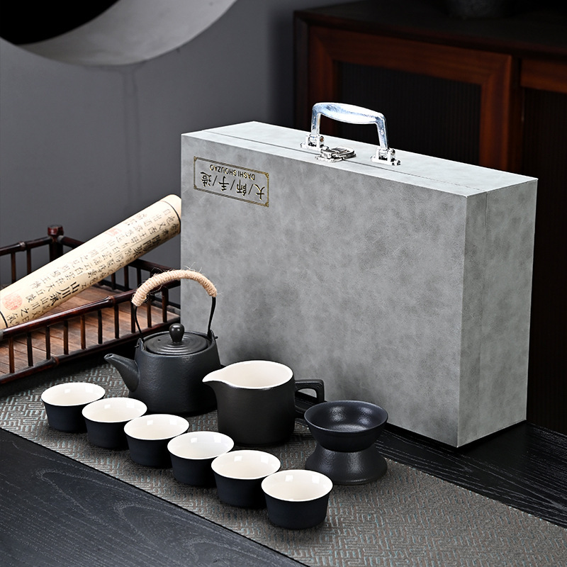 Lift Pot Coarse Pottery Kung Fu Tea Set Household High-End Black Pottery Gift Box Complete Set Ceramic Complete Set Gift Set Lift Pot Coarse Pottery Kung Fu Tea Set Household High-End Black Pottery Gift Box Complete Set Ceramic Complete Set Gift Set