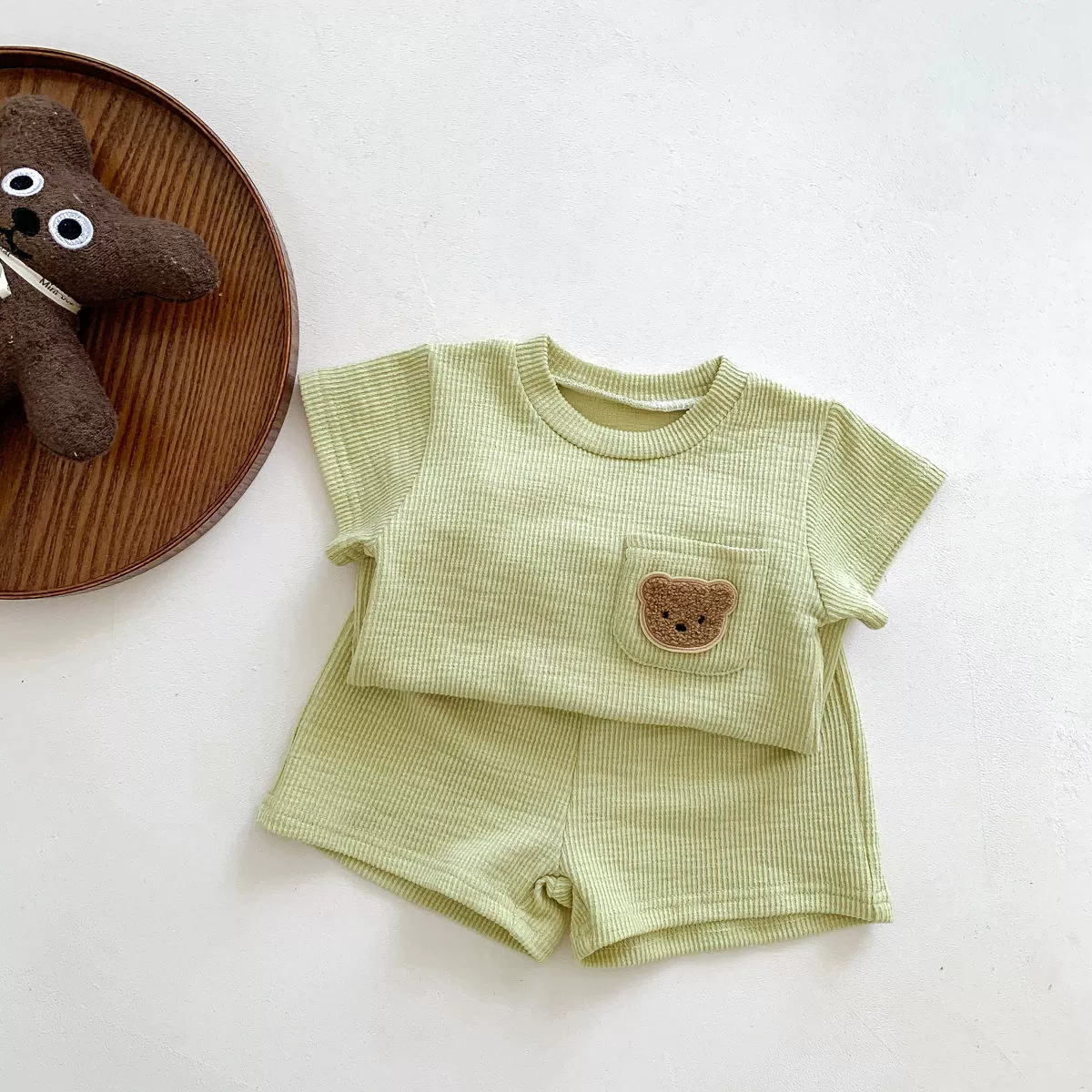 Детский летний комплект шортов: Bear Pocket Tee & Shorts, размеры 80–130 см