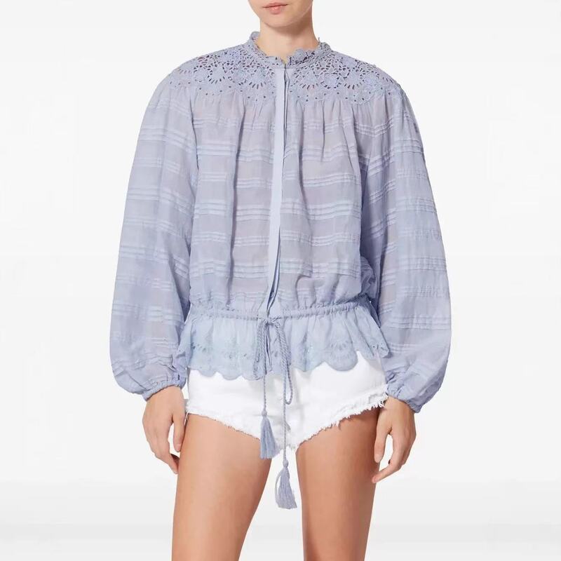 New Nanyou Suit for Women with Stand-Up Collar, Lace Splicing, Puff Sleeves, Versatile Pleated Shirt, Double-Layer Ruffle Skirt Pants New Nanyou Suit for Women with Stand-Up Collar, Lace Splicing, Puff Sleeves, Versatile Pleated Shirt, Double-Layer Ruffle Skirt Pants