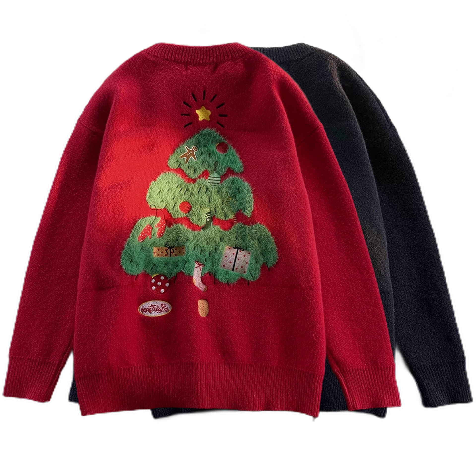 Explosiones transfronterizas de tamaño europeo de tamaño grande árbol de Navidad sensación de atmósfera tridimensional flocado camisetas de punto suéter hombre otoño invierno fábrica mayorista