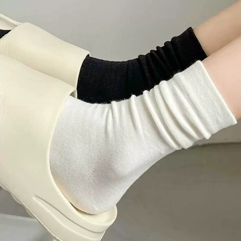 堆堆袜子女春夏季中筒棉袜无骨白色长筒袜春秋月子袜黑色纯色长袜