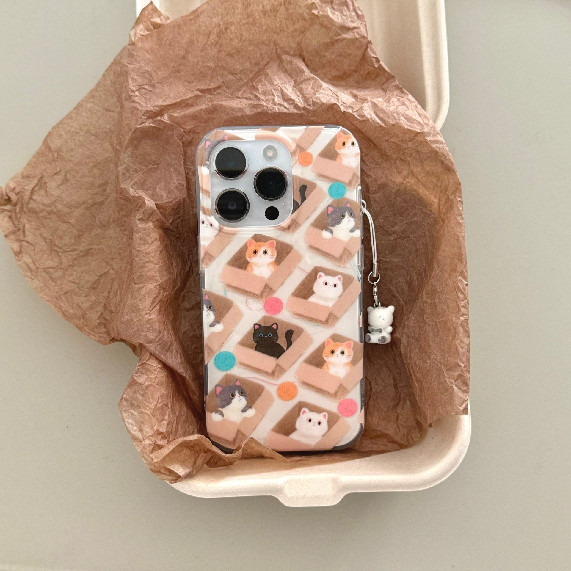 Caja de dibujos animados divertida para gato para iPhone 16 funda para teléfono móvil 15ProMax colgante 14/13 lindo 16Pro