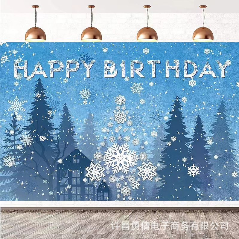 Foreign trade Amazon winter snowflake theme photography background cloth children's birthday party layout decoration banner