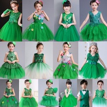 儿童舞蹈绿色公主裙春晓小演出服合唱树叶服装六一幼儿蓬蓬纱裙