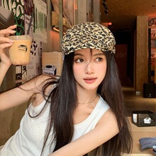 复古豹纹贝雷帽百搭牛仔纹男女画家帽文艺休闲大头显脸小前进帽子
