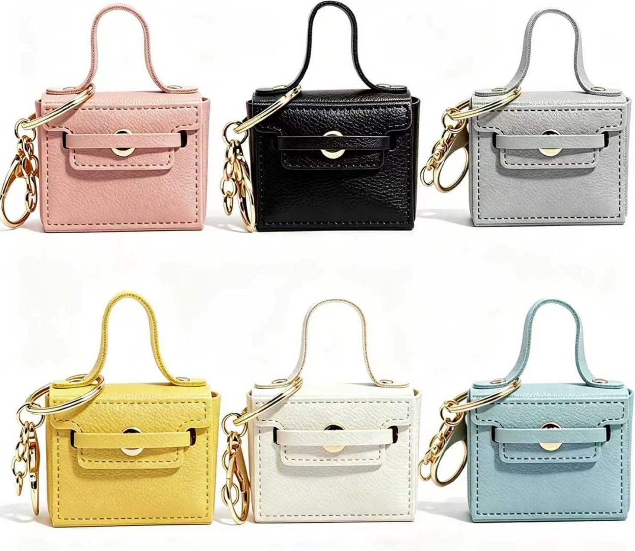 Manufacturer wholesale creative small gift keychains, cross-border solid color small square bags, earphone cases, car accessories