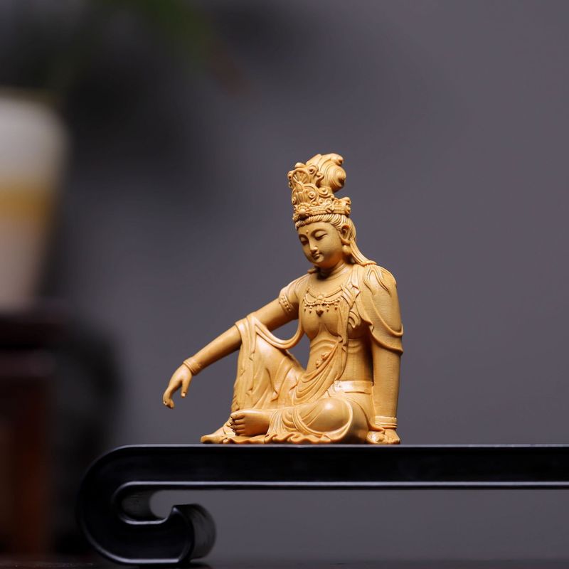 正宗小叶黄杨木精雕新款自在观音菩萨佛像摆桌面件装饰品工艺品|undefined