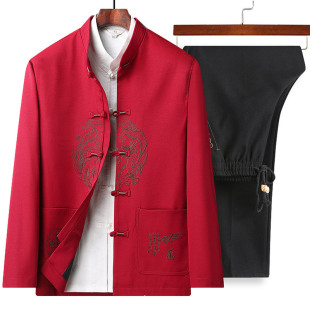Middle-aged and elderly autumn coat men's father suit Tang suit Chinese style spring and autumn Chinese embroidery dress for the elderly