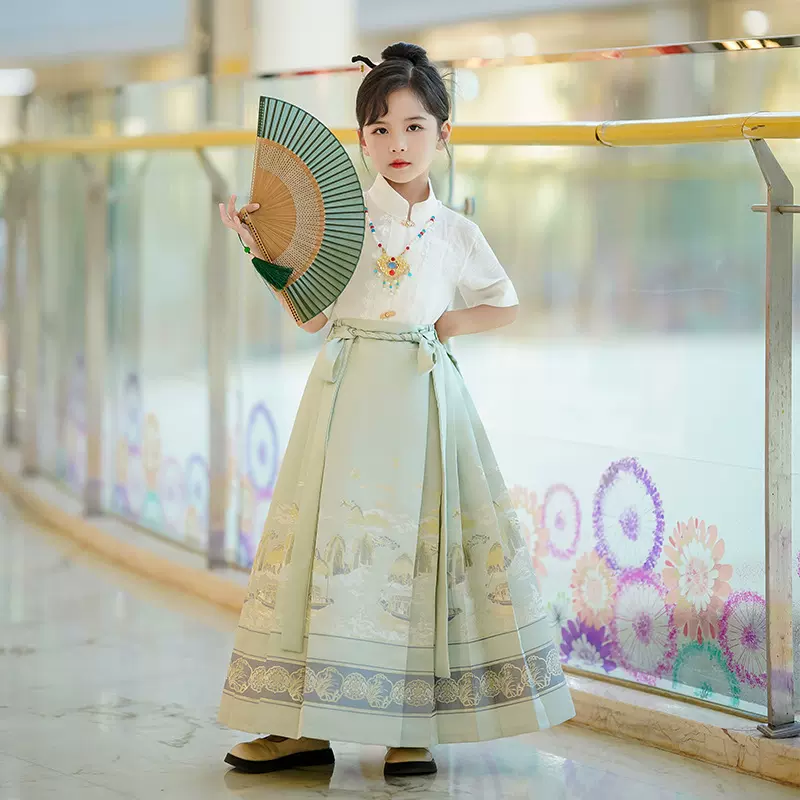 马面裙女童套装中国风日常儿童汉服裙古风夏季薄款唐装马面半身裙