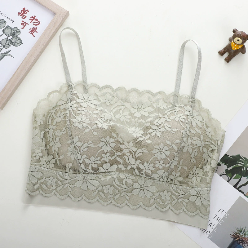 Silk lace summer thin bra top, chest strap, breast pads, underwear, “Frozen”, beautiful back, lifting effect
