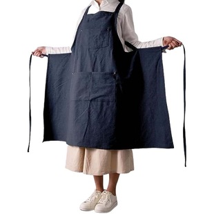 Multi-pocket denim apron breathable simple artistic women's work nail art kitchen coffee work clothes custom