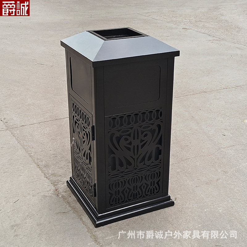 镀锌板欧式金属公园别墅酒店商用公共果皮箱可丝印LOGO户外垃圾桶