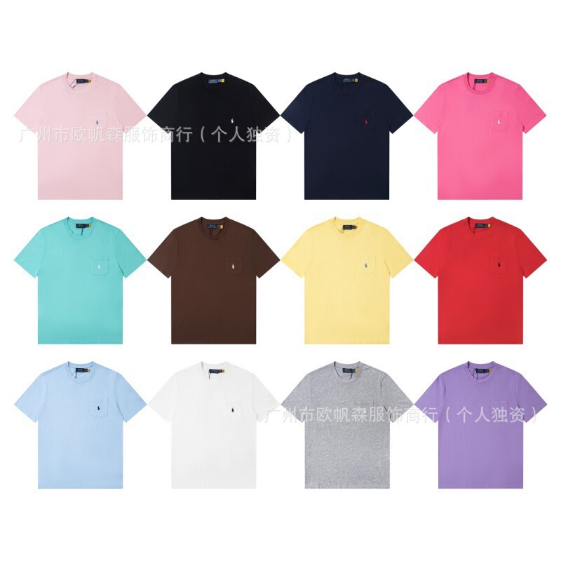 Foreign Trade Cross-Border 2025 Summer War Horse Ralph Lauren New Pocket Small Label Embroidered Logo Men's and Women's Short-Sleeved T-Shirts