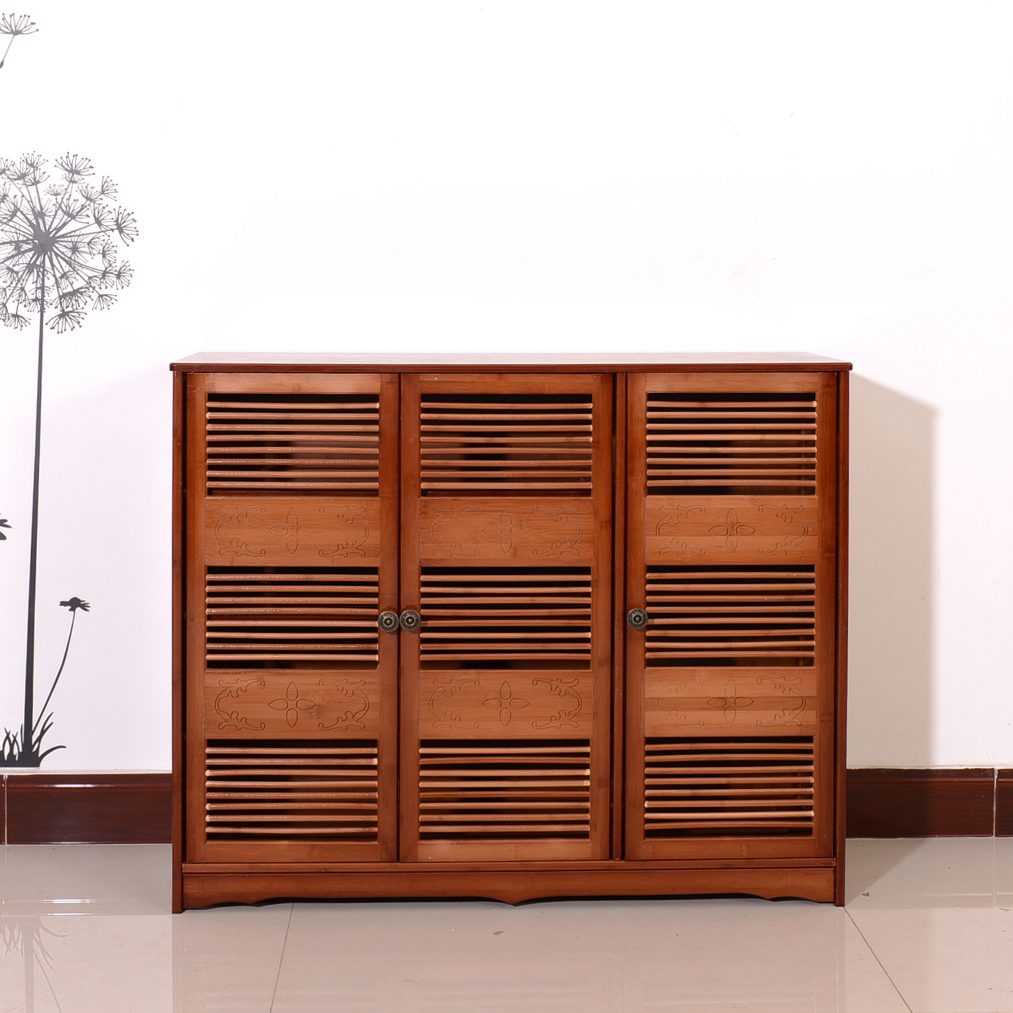 竹芝堂厂家批发供应竹制多功能鞋柜楠竹仿古三门鞋柜（无抽屉）