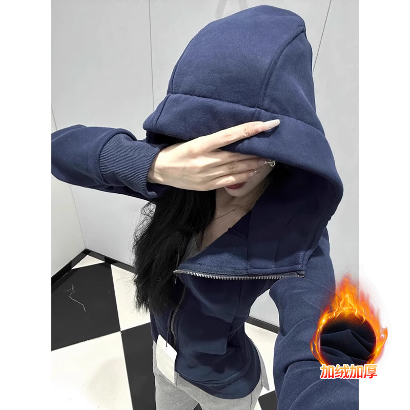 山东即墨卫衣上衣女秋冬休闲高街羽绒内搭运动帽衫秋季显瘦外套|undefined