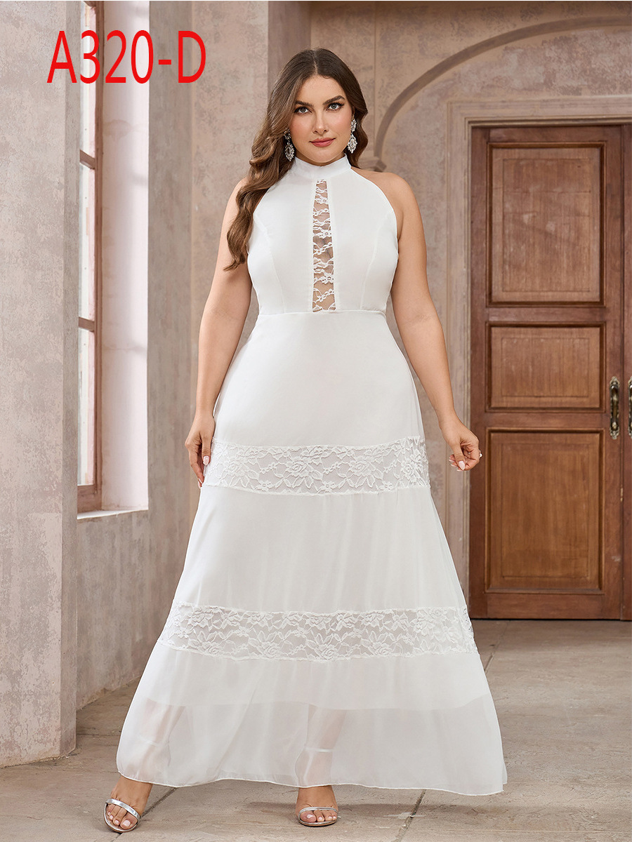 Vestido de talla grande Comercio exterior europeo y americano Nuevos productos Vestido de banquete de boda de color sólido de encaje de gasa sin mangas para mujer image 1