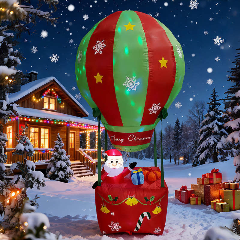 2.1m Christmas Inflatable Hot Air Balloon with Santa Claus Air Model Rotating Stage Light Yard Garden Decorations