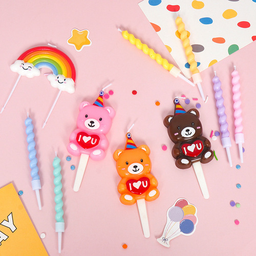 New Korean Brown Hug Bear Love I Love You Creative Single Birthday Cake Decoration Bear Candle