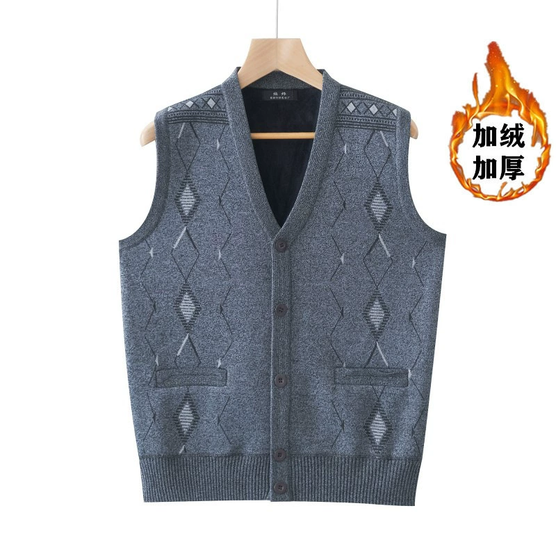 Поколение нового мужского базового теплого жилета с флисовой подкладкой, повседневный осенне-зимний жаккардовый вязаный жилет