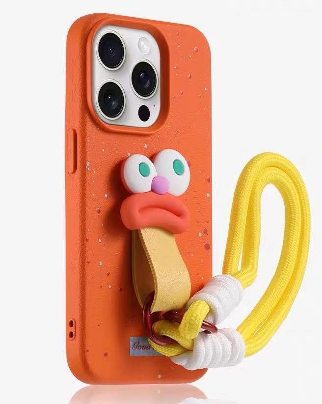Cuerda de hebilla de anillo de boca de salchicha divertida para iPhone 16promax funda para teléfono móvil 14 Apple 15 femenino 13 suave 16