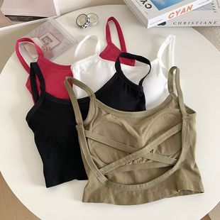 Cross-border sexy cross backless beauty back one-piece chest wrap underwear women's wireless anti-exposure bottoming short strap