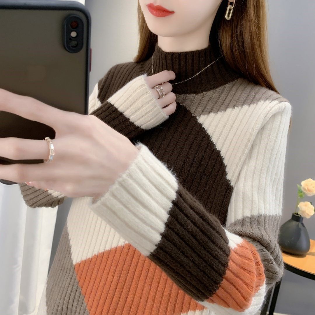 【 Famille Cachemire 】 Pull tricoté pour femme à col semi-haut et à manches courtes, style ample, à base de laine_voghion.com