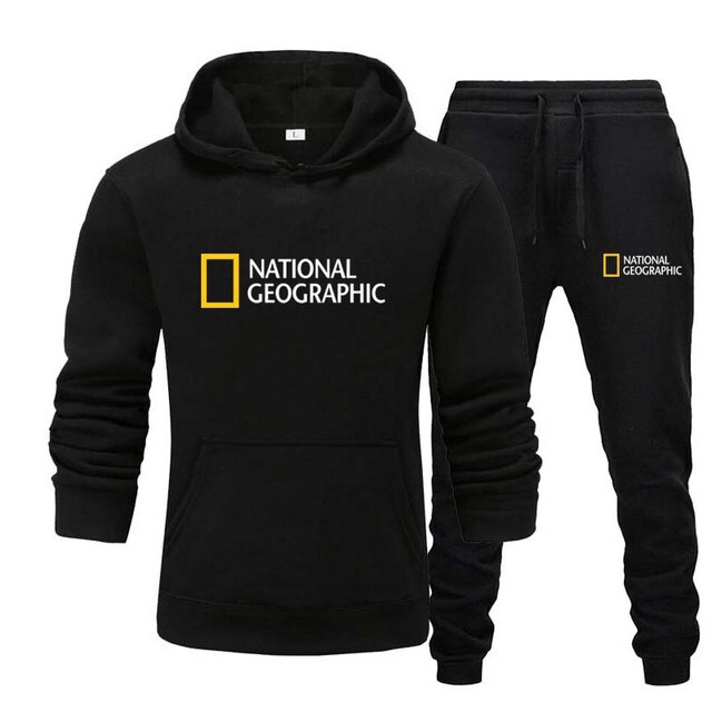 Cross-Border 2026 Men's Set with National Geographic Print Hooded Sweatshirt, Spring and Autumn Men's Sportswear Sweatshirt Set