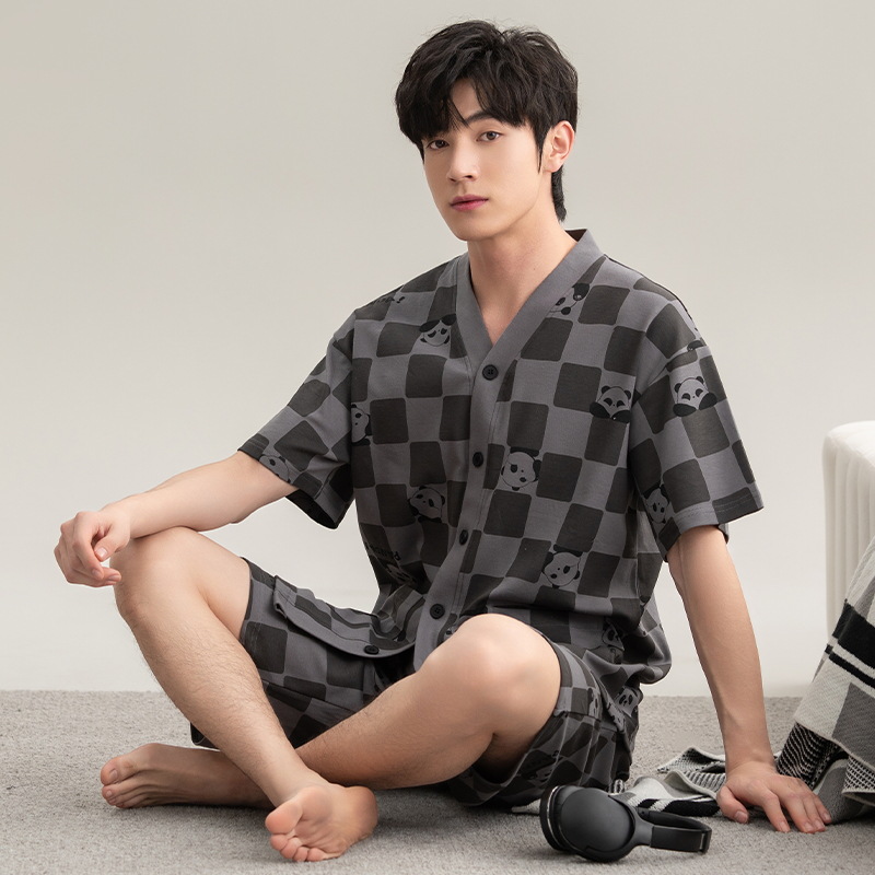 Pijama de los hombres de algodón de verano de manga corta de los hombres traje de la juventud Elegante ropa casera verano 2024 Nuevo