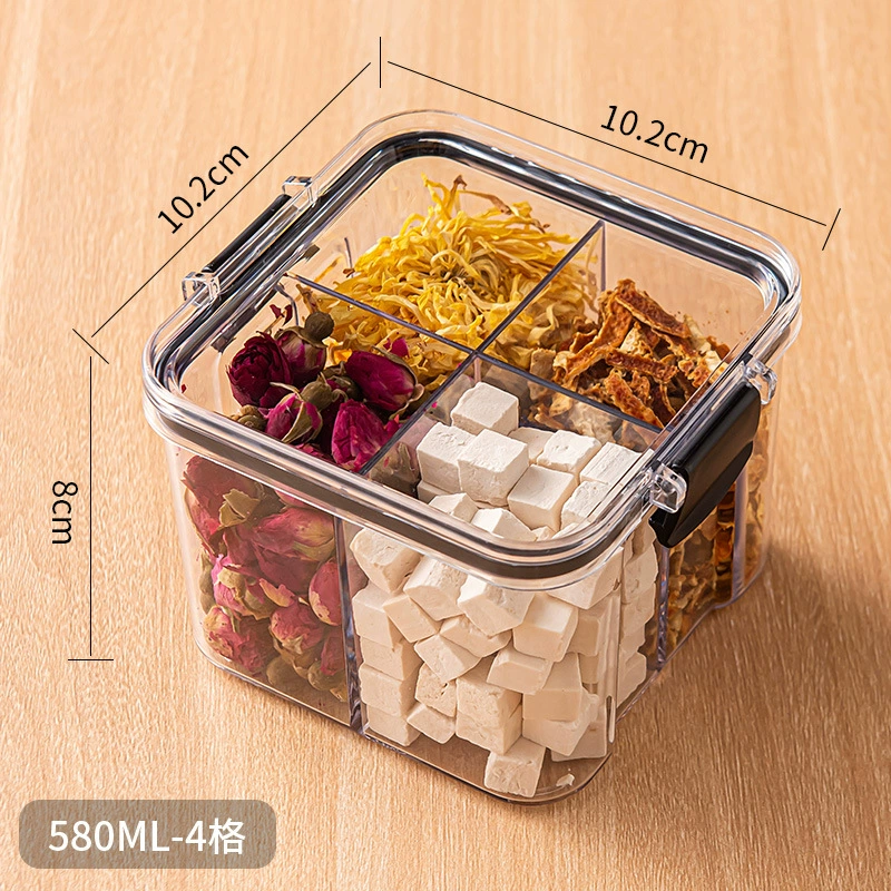 Tea Storage Box, Square Multi-Compartment Container, 680–700 ml, Airtight Stackable