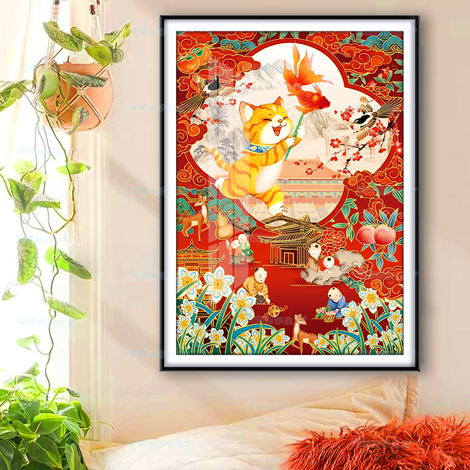 Mona Lisa, Gato de la Suerte en Punto de Cruz Real, Año Nuevo 2026, Nuevo Modelo, Festival de Primavera, Decoración para Sala de Estar o Entrada, Bordado a Mano con Hilo image 4