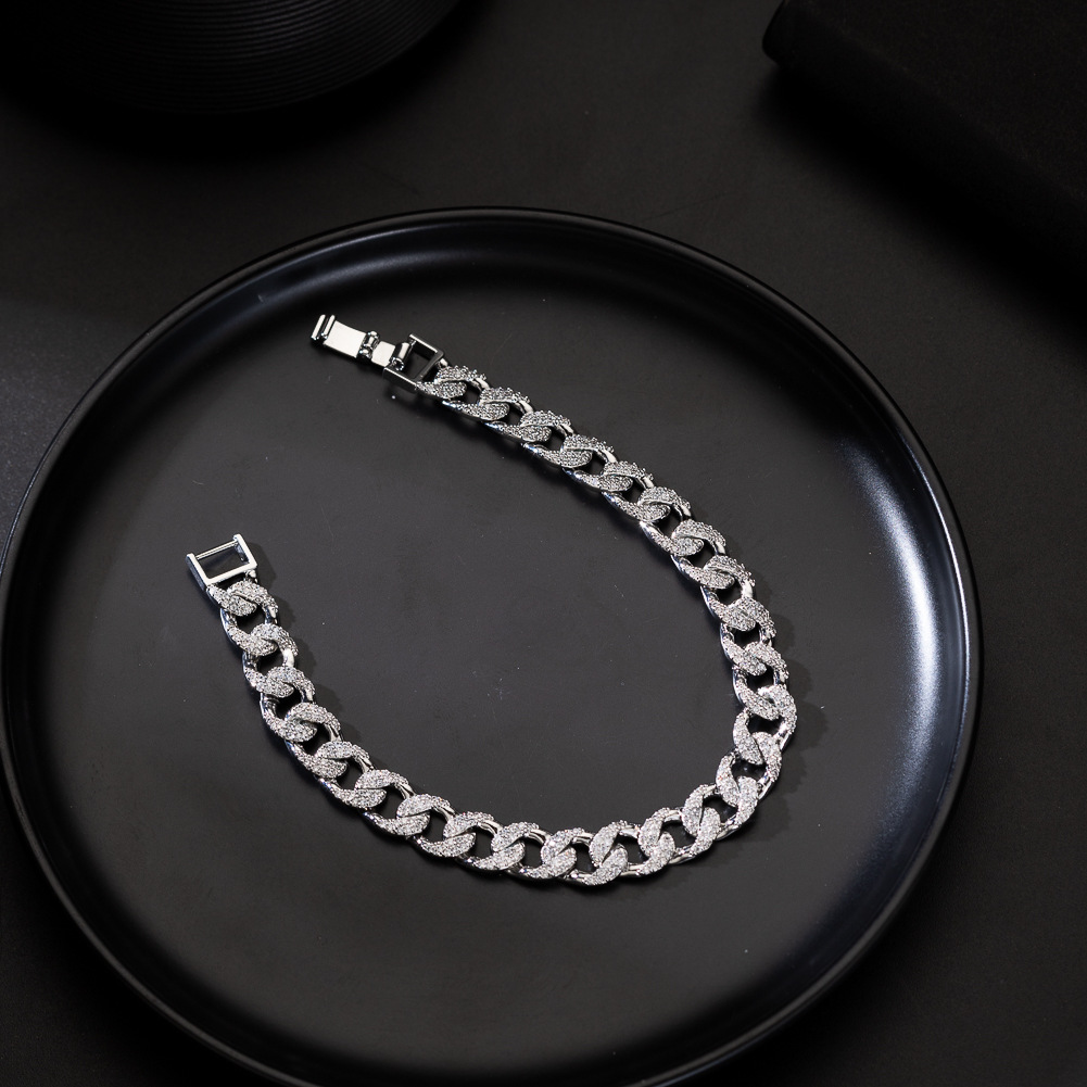 New Trendy Wide Version Hip-hop Men's Personalized Bubble Full-diamond Cuban Bracelet, European And American Street Rap Accessorie_voghion.com