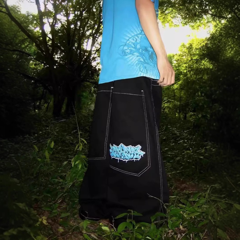 Cross-border Amazon European and American High Street JNCO Pattern Embroidered Jeans hiphop Hip Hop Loose Wide Leg Jeans