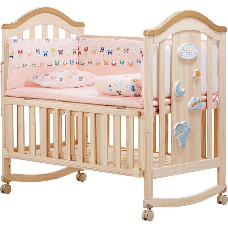 Crib Solid Wood Baby Cradle Bed Paint-Free Newborn Children's Bed Game Bed Spliced ​​Large Bed Removable
