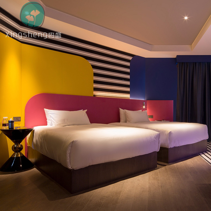 Fashionable Hotel Standard Bed Bedside Table Full Set of Furniture Chain Apartment Guest Room Lobby Storage Apartment Furniture