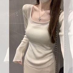 别致纯欲方领打底衫女内搭早春2025新款修身高级感长袖针织衫上衣