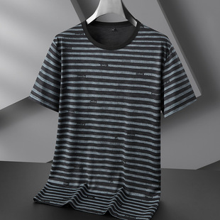 2025 Summer Short-Sleeved Men's Plus Fat Loose T-Shirt Thin Breathable Half-Sleeved Fashion Ice Silk T-Shirt