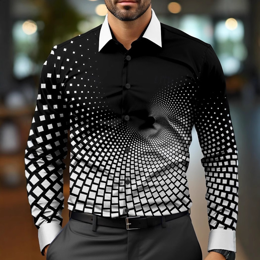 2024 nuevo estilo Amazon transfronterizo europeo y americano casual salvaje moda geométrica camisa de manga larga para hombres MB12