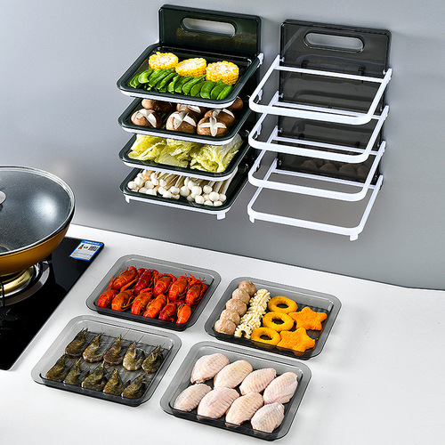 Kitchen folding storage hole-free wall-mounted side dishes countertop storage rack household hot pot dishes multi-layer preparation dishes