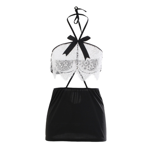 Lingerie women's sexy sheer lace strap dress, body-con secretary outfit, tempting set 1026