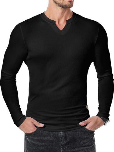 Amazon Cross-border New Foreign Trade Men's V-neck Placket T-shirt Solid Color Casual Fashion Men's Long Sleeve
