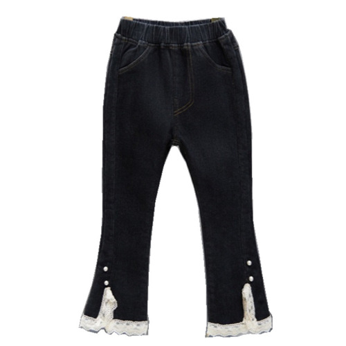  new winter girls' jeans plus velvet and thickened medium and large children's clothing girls' bell bottoms warm children's cotton pants