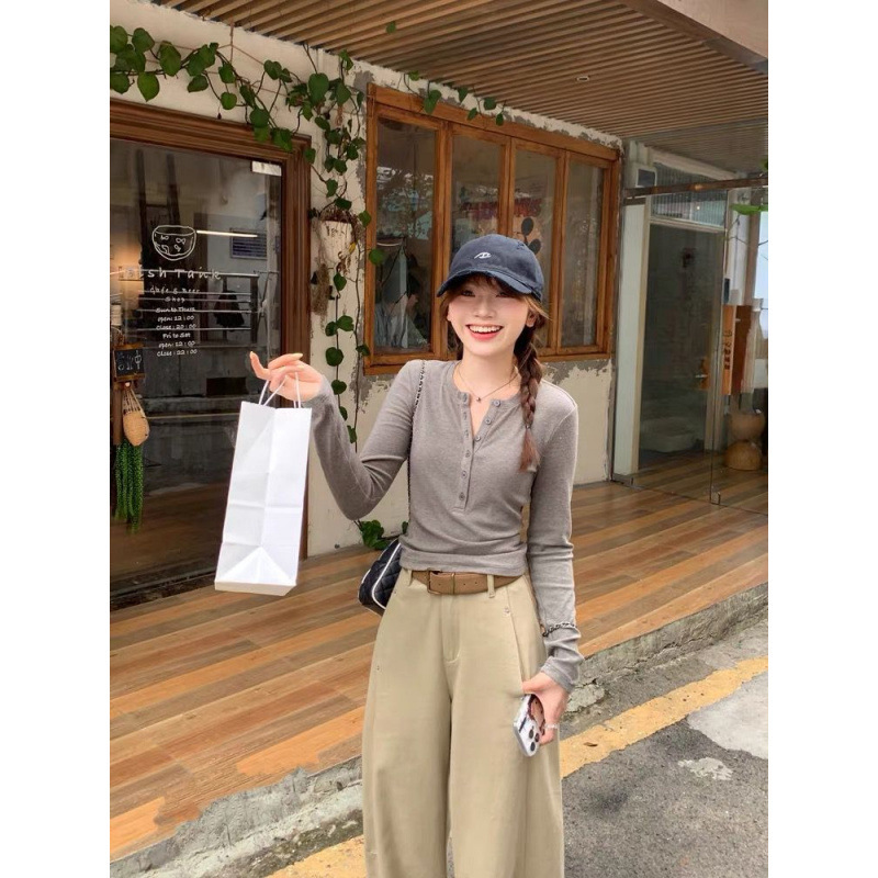 切糕自制小个子早秋新款女长袖T恤针织衫打底衫粉色内搭上衣|undefined