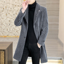 抖音款 时尚大翻领中长款毛呢大衣男 冬季新款青年修身单排扣外套