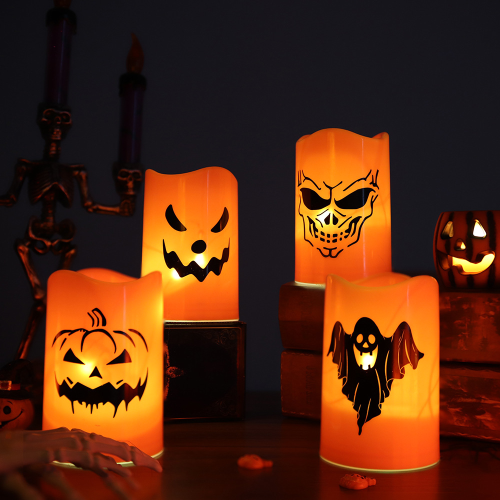 Transfronterizo al por mayor de Halloween LED lámpara de vela electrónica esqueleto patrón fantasma diseño de lámpara de noche decoración lámpara de calabaza