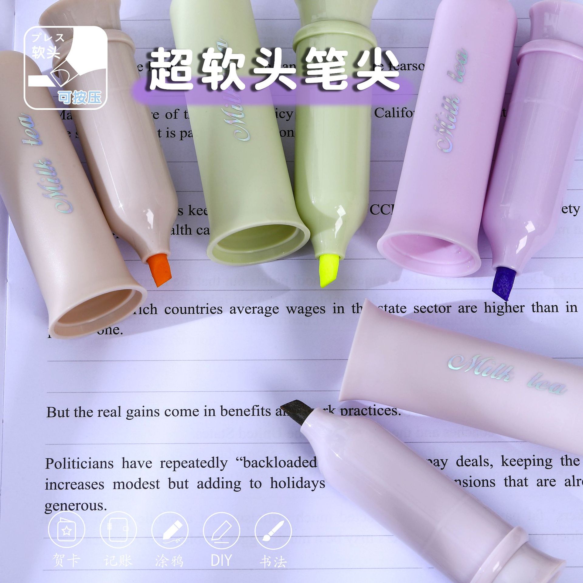 Nuevo conjunto de resaltador de cabeza suave lápiz labial resaltador de estudiantes de leche de escritura de marca de graffiti