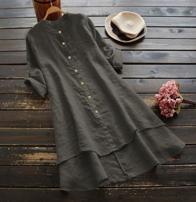 Long Top Length Blouse Tops Type Holiday, Daily Occasion Wholesale Women'S Casual Solid Color Long Sleeve Front Button Blouses